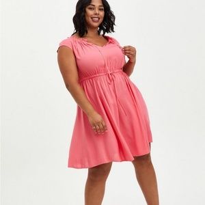 Torrid Coral Mini Challis Tie-Front Skater Dress BNWT (#019)
